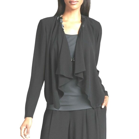 Eileen Fisher Sz Small Black Open Front Georgette Silk Crepe Blazer Jacket *READ - Picture 12 of 12